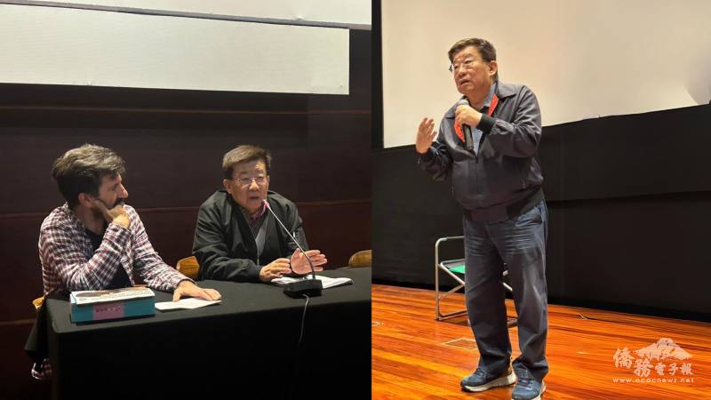 特別邀請《父子關係》導演李祐寧，在兩場放映後與當地觀眾互動，分享拍攝電影的幕後花絮。左圖為葡萄牙電影博物館節目總監Nuno Sena與導演李祐寧。(臺灣國家電影及視聽文化中心提供，陳妍後製合成)