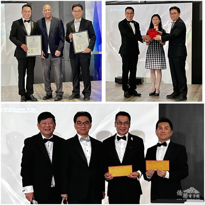 (右上圖)會長交接，左起：蔡慶輝、張麗賢、鄭吉成