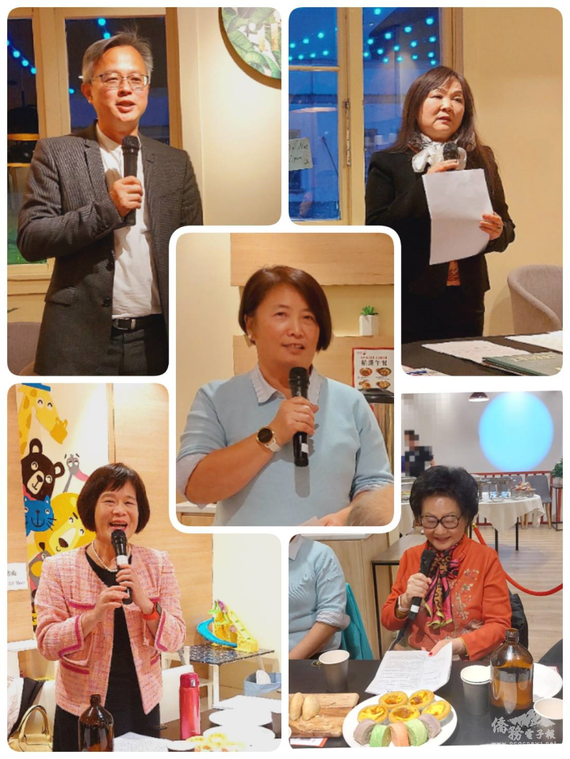 僑務委員施振嘉（圖上左）、僑務諮詢委員陳姿穎（圖上右）、僑務諮詢委員蔡淑枝（圖中）、僑務顧問楊琦光（圖下左）及僑務顧問程高玉霞（圖下右）提出建言