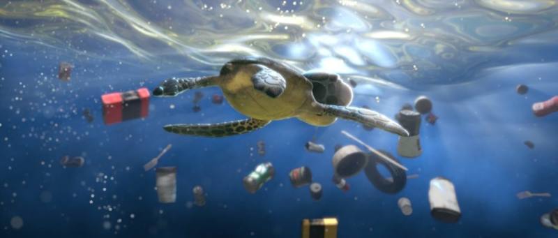 信誼基金會7月將推出「SDGs永續國際動畫放映會」，精選4部信誼兒童動畫獎的得獎作品於北、中、南上映。台灣導演朱靖天的作品「逼近」，從小綠蠵龜視野出發，凸顯海洋污染嚴重的問題。（信誼提供）