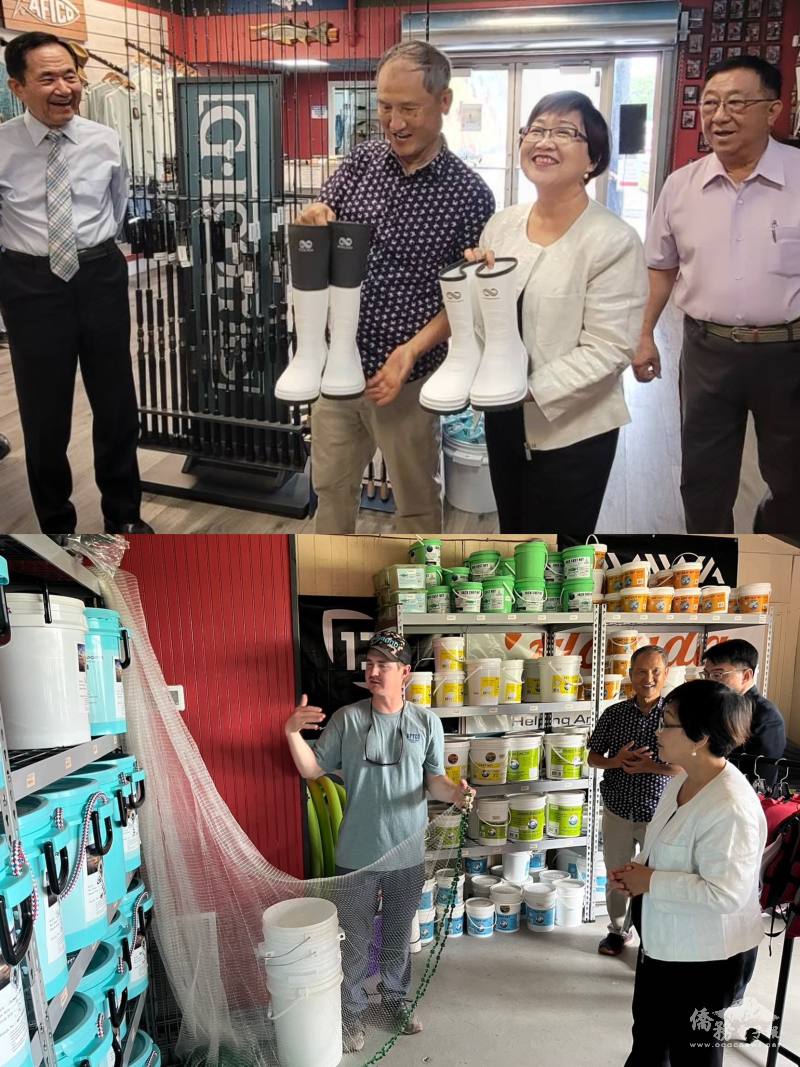 員工專業解說店內臺灣設計製造之專利漁業產品（張瑞彬提供）