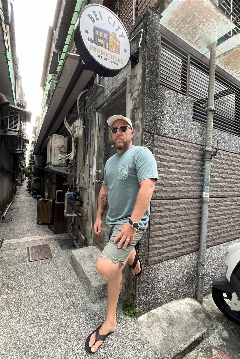 "What's in a Name? A Chinese Taipei Story" director Garret Clarke is pictured outside the production company he founded in Taipei on July 18, 2024. Photo: CNA