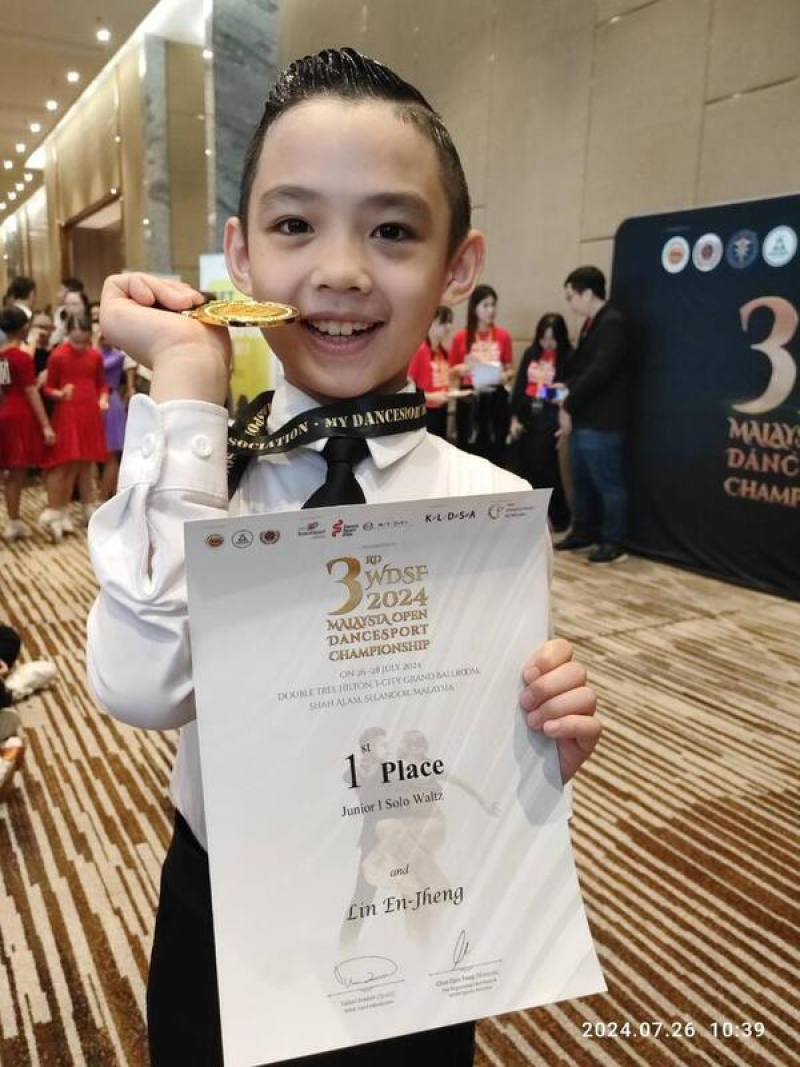 第3屆馬來西亞WDSF體育舞蹈錦標賽，台灣選手表現優異，圖為台灣參賽選中年紀最小的10歲選手林恩正。