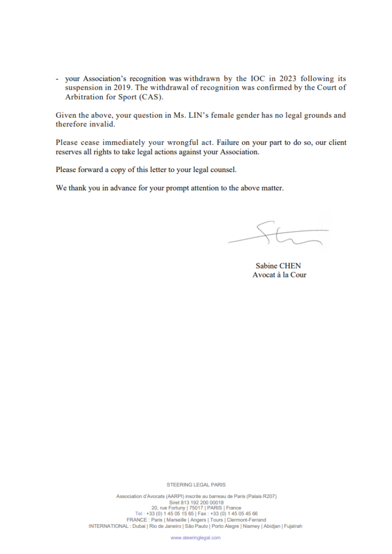 1130804-中華奧會委請律師向IBA發出警告信函-英文版