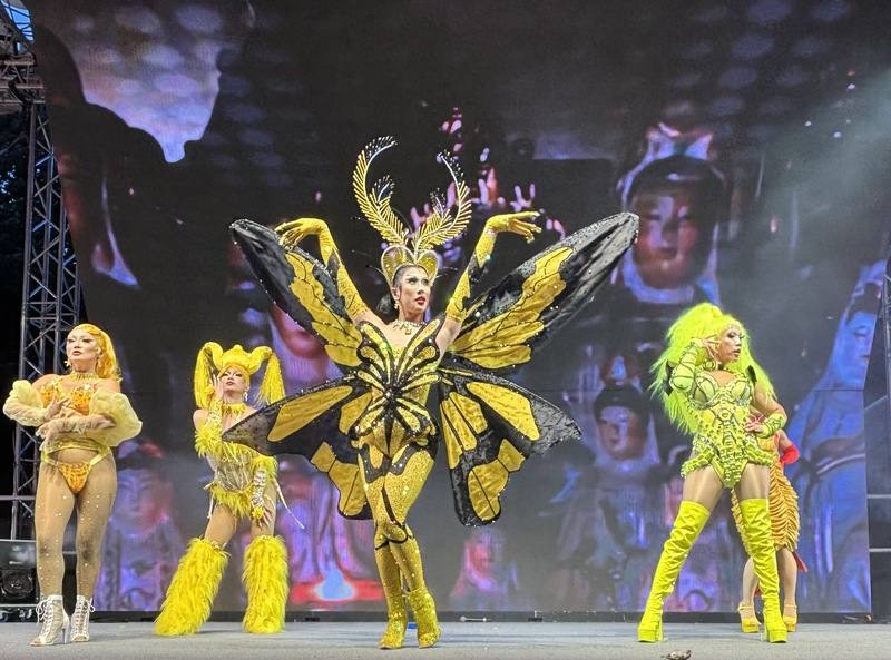 妮妃雅為文化奧運打造全新節目「寶島富麗秀」在8日演出中壓軸登場。呈現台灣山海自然地貌，以及夜市、廟宇等人文風光，將島國最具特色的一面帶到國際觀眾面前