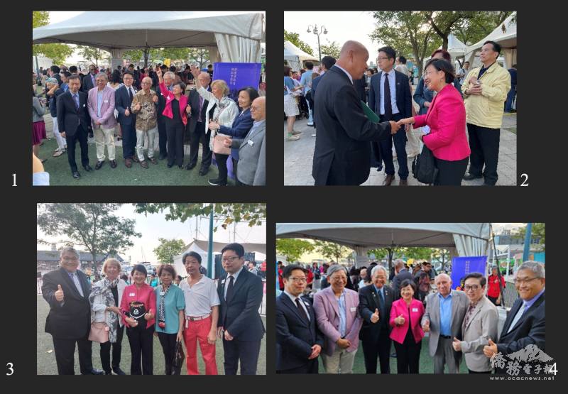 1. 徐佳青與Judy Sgro等政要合照。
2. 徐佳青與國會議員Paul Chiang互動。
3. 徐佳青(左3)、與傳統僑團涉趣園會長陳桂玲及夫婿吳志明(右3及右2) 、安省中華總會館王元培主席(左1)等合照。