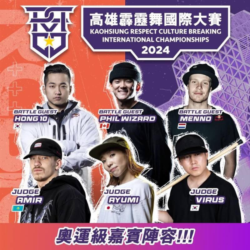 「高雄RCBIC霹靂舞國際大賽」將於9月14日、15日在高雄流行音樂中心舉辦，賽事總獎金達新台幣150萬元，邀請多名頂尖舞者和評審到場。（高雄市運發局提供）