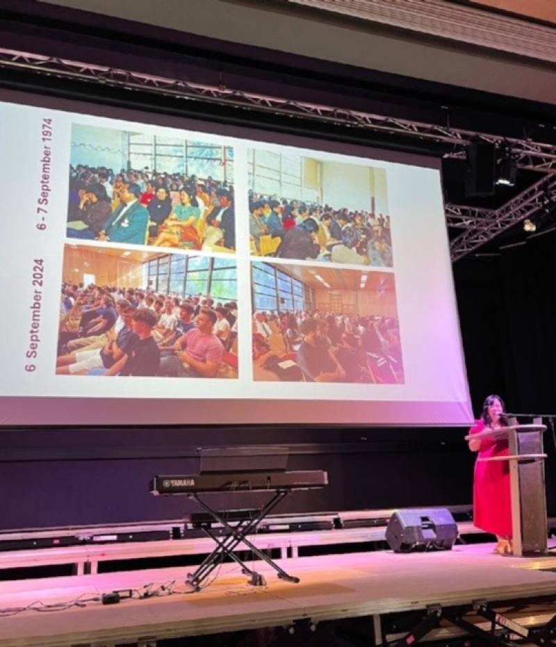 傅佩芬以「回首來時路，熠熠五十年 - 世臺會與臺灣」為題向與會的貴賓及修道院師生介紹臺灣的歷史以及世臺會成立的背景