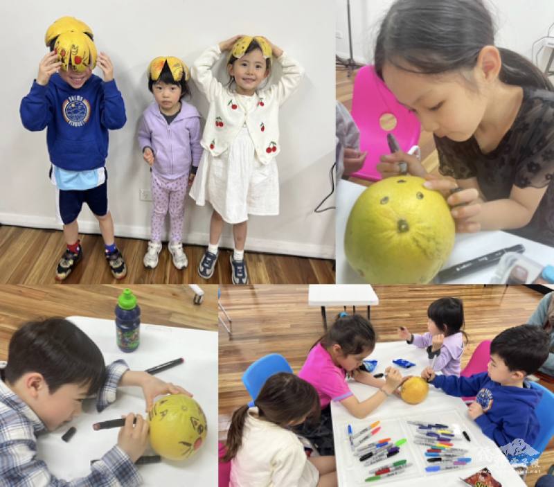 學生發揮創意畫柚子
