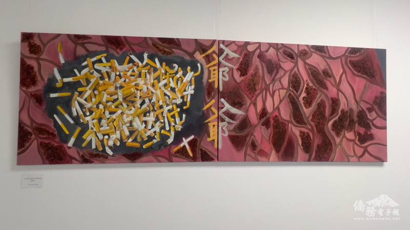 文教中心走廊展出「客家新世代畫展」新生代畫家邱湘潔油畫「爺爺」