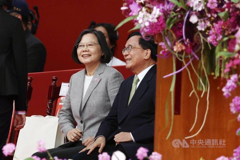 Former Presidents Tsai Ing-wen (left) and Chen Shui-bian are pictured at the National Day celebrations in Taipei on Thursday morning. CNA photo Oct. 10, 2024