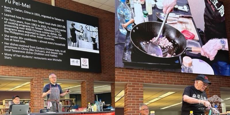 Terry McClymonds(右)及徐萬泰(左)進行豆腐美食示範教學