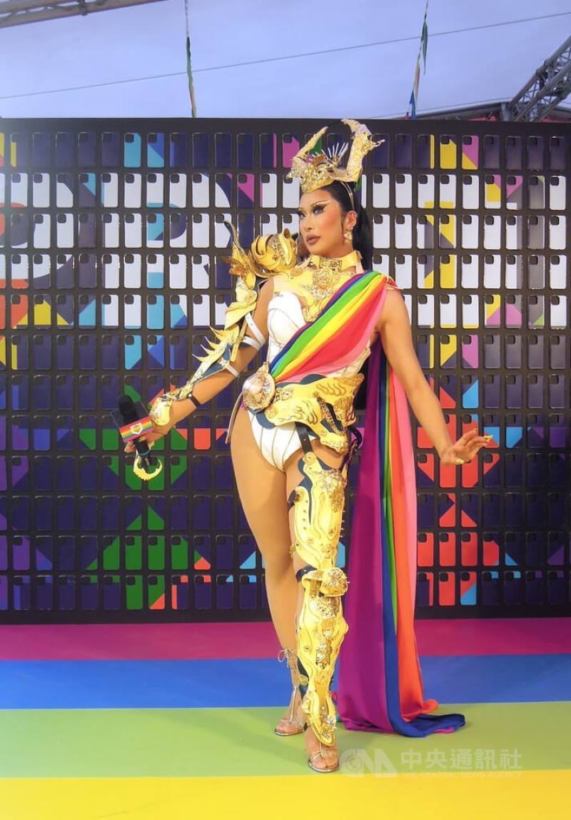 Drag Queen Nymphia Wind attends the parade in Taipei Saturday. CNA photo Oct. 26, 2024