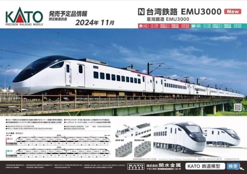 國營台灣鐵路股份有限公司首次與日本知名品牌合開發火車精密模型，推出2款EMU3000型列車套組，擬真度超高，限量100套，15日開賣。（台鐵提供）