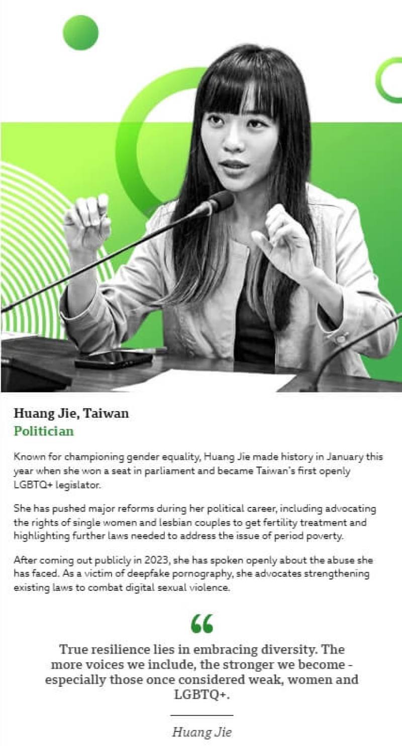 黃捷入選BBC全球百大傑出女性。（圖取自BBC公司網頁bbc.com）