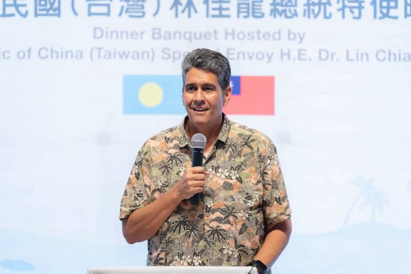 帛琉總統惠恕仁於林總統特使晚宴中致詞感謝台灣對帛琉國家發展協助。