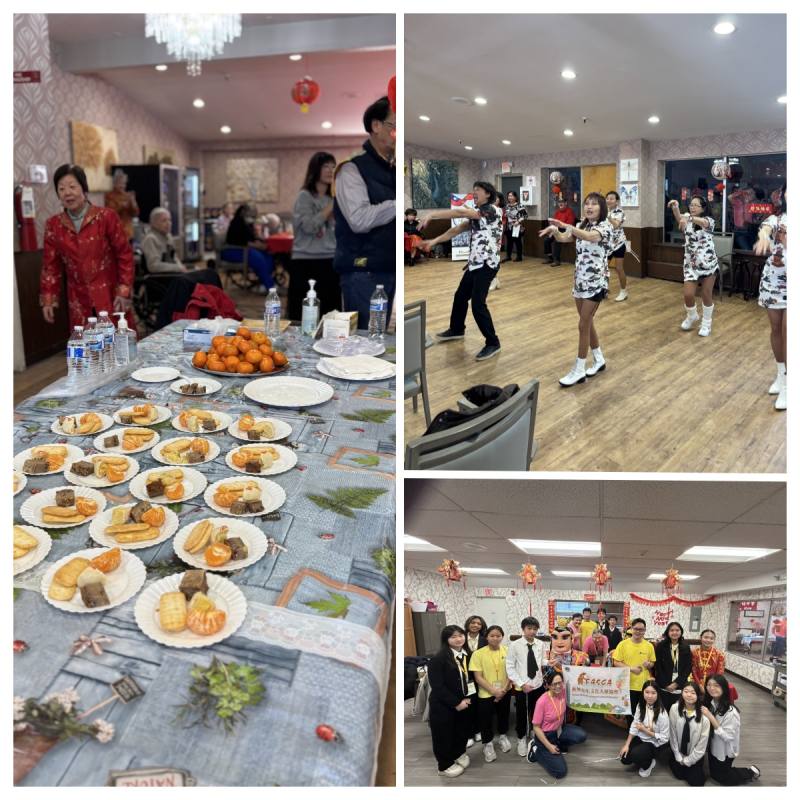 (from left to right)  Food prepared by the CACA woman club; The Dreamcats’ hot dance and FASCA members and traditional 三太子 (santaizi) costumes.