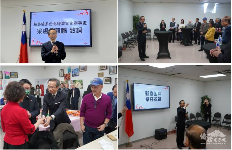 梁毅鵬於新春茶會活動中與僑領互動、舉杯賀新春