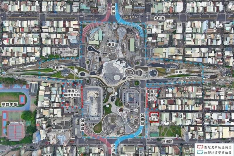 台鐵高雄車站專用區4、5及部分商4劃定更新地區，預定3月底啟動招商，4月舉辦招商說明會。（高雄市都發局提供）