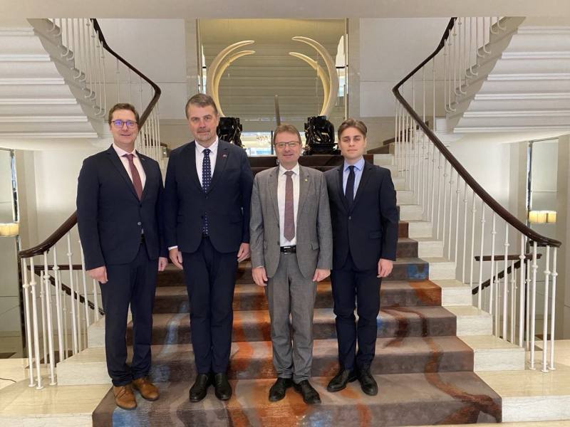 Members of an EP delegation led by a vice-president of the Renew Europe political group, Ivars Ījabs from Latvia, pose for photos in Taipei. Photo courtesy of MOFA Feb. 25, 2025