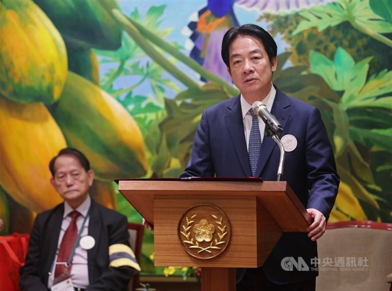 President Lai Ching-te delivers a speech during a meeting with the Overseas 228 Survivors Homecoming Group in Taipei on Monday. CNA photo Feb. 24, 2025