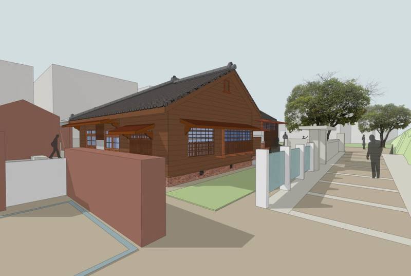 基隆市歷史建築「基隆中學校官舍」日前起火燃燒，所幸火勢不大迅速撲滅，經消防局調查，不排除燃放爆竹不慎引起，基隆高中已完成修復及再利用計畫草案，將轉型為教育展示空間開放參訪。圖為計畫意象圖。（國立基隆高中提供）