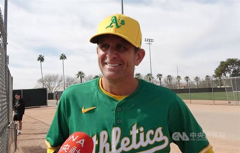 John Foster, the Athletics' new minor league pitching rehab coordinator, speaks to CNA about his time in Taiwan's CPBL as the pitching coach of the CTBC Brothers and how it is helping him in his new job. CNA photo March 5, 2025