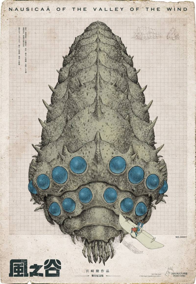 日本動畫大師宮崎駿經典「風之谷」近日重返台灣大銀幕，設計師方序中重新設計的台灣限定版「王蟲圖鑑」海報也掀起收集潮。（甲上提供）