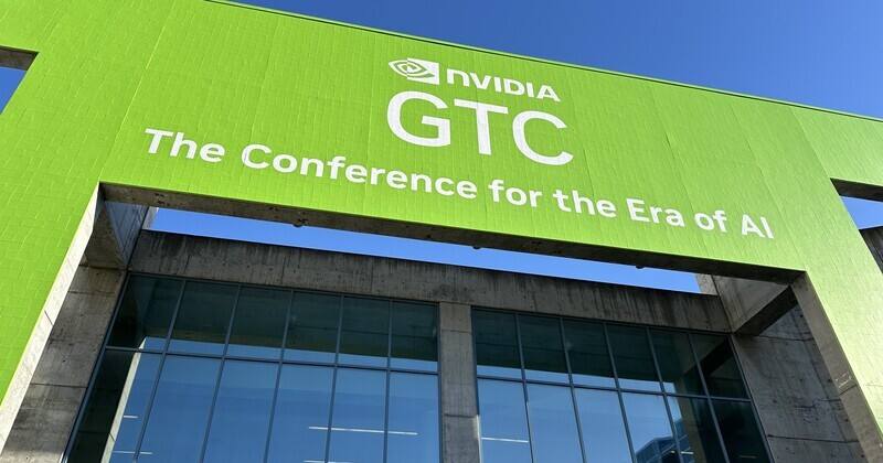 輝達一年一度的GTC大會將在17至21日於加州聖荷西會議中心登場。圖為2024年GTC大會展場入口。(圖：中央社)