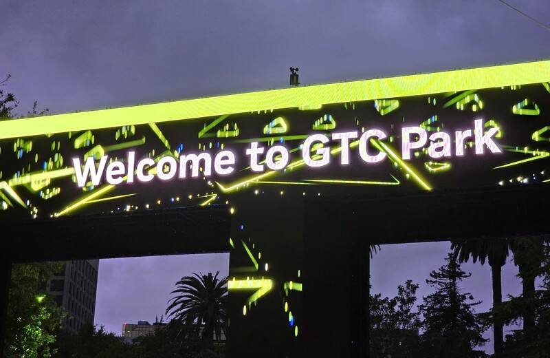 輝達GTC大會以各項技術會議揭開序幕，GTC夜市將於18日登場，門口寫著「歡迎來到GTC公園」
