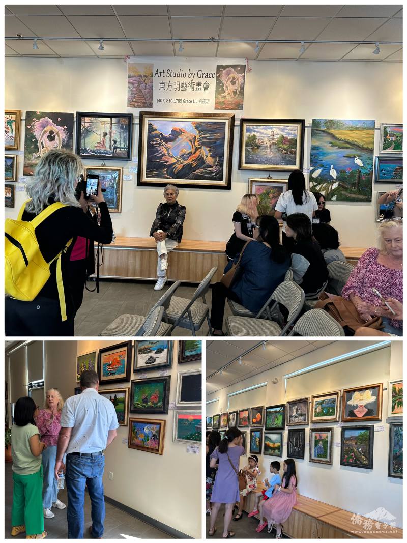 許多民眾前來欣賞畫作，陶冶性情