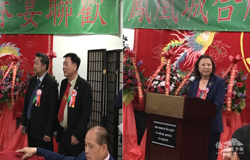 何恭柏(左一)、張博器(中)及僑務諮詢委員王瑞瑾(右)致詞