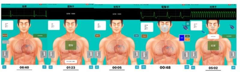 黃金救援時間對心臟病患至關重要，為助救護人員熟練高級心臟救命術（ACLS），台北榮總研發遠距多人協作系統，透過APP就能扮演不同角色演練分工急救，有助建立團隊默契。（台北榮總提供）