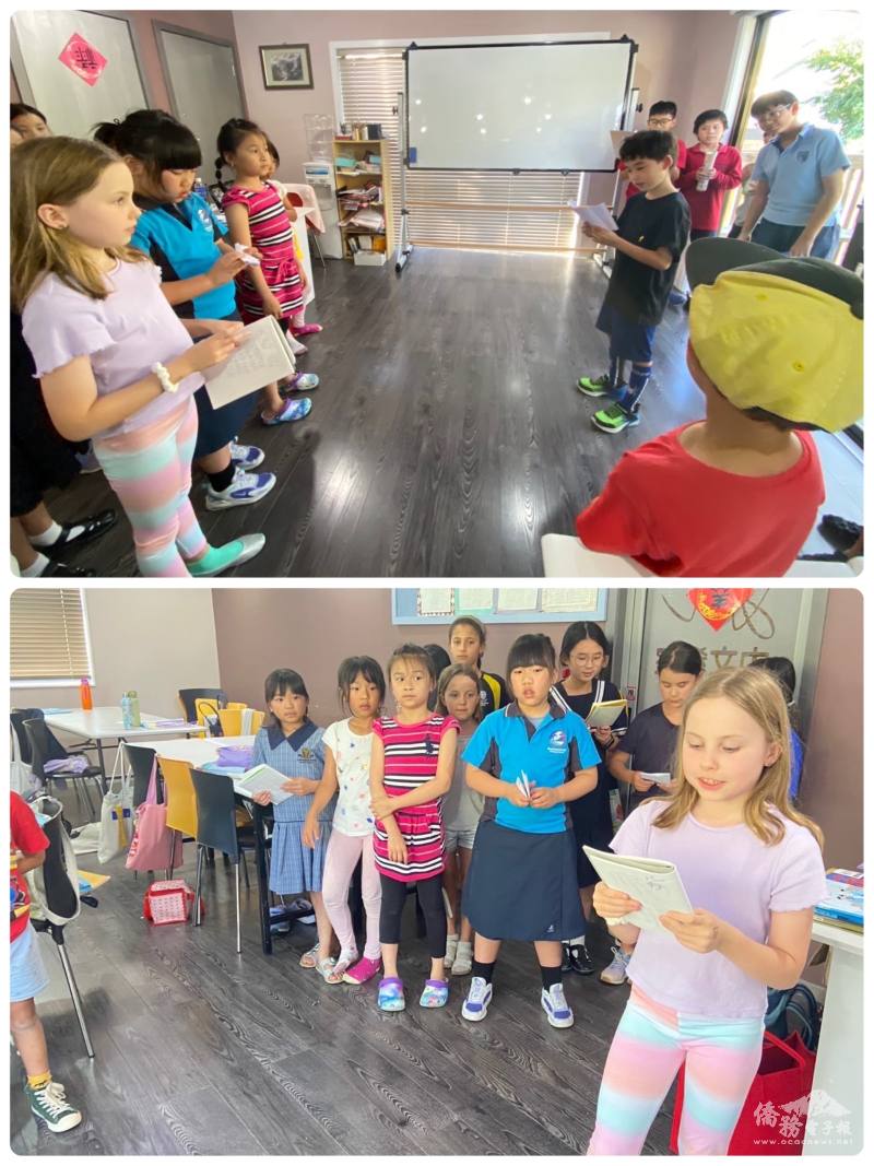 一個代表領唱，另一組唱著回答「春神來了」