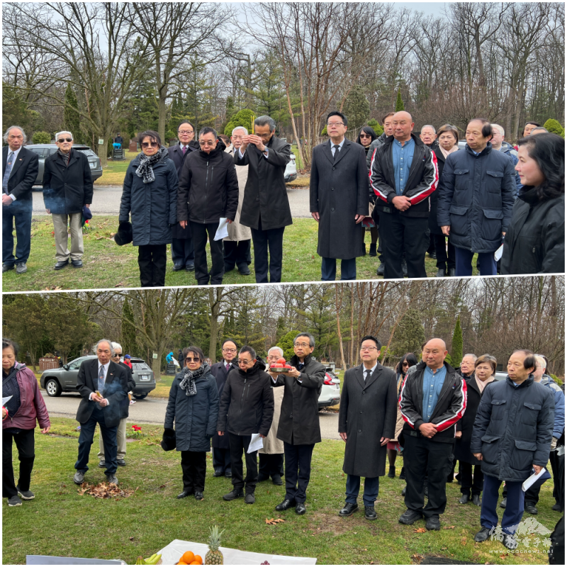 安省中華總會館於4月5日在多倫多「安省華人歷代先僑紀念碑」前舉行清明節祭祀儀式，由駐多倫多辦事處處長梁毅鵬擔任主祭，並獻上象徵平安吉祥的蘋果