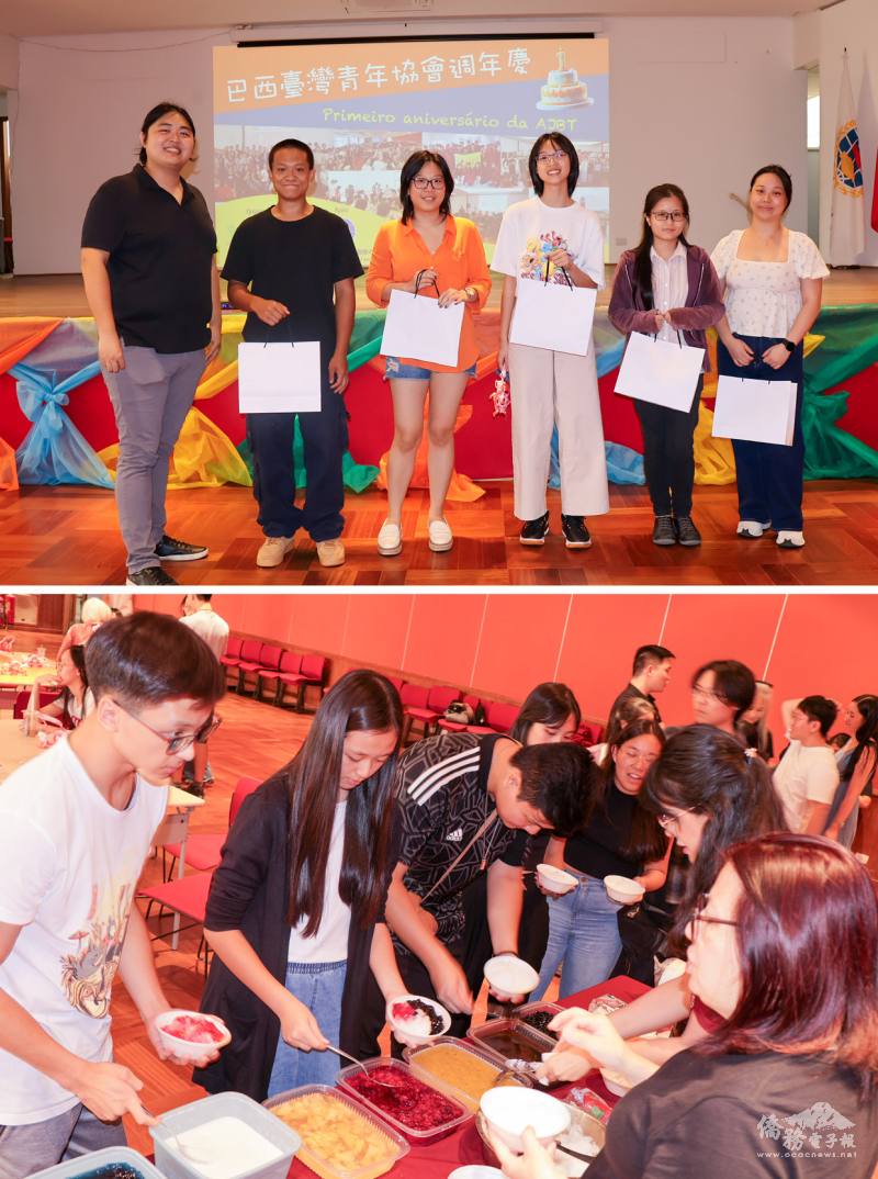 （上）陳分逸（左一）與比賽得獎者合影；（下）參加者親手製作刨冰