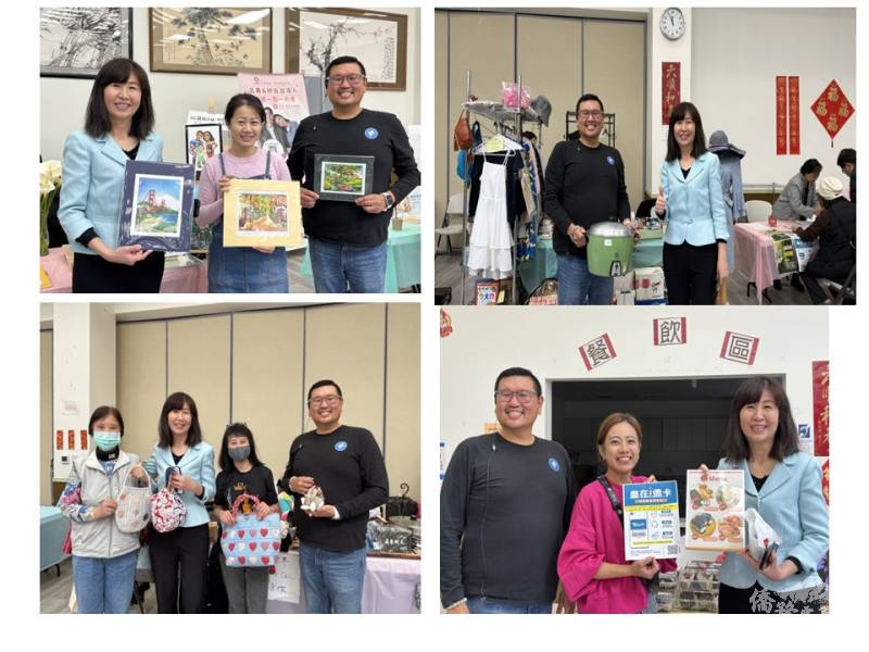 莊雅淑及譚至仁與各類二手攤位及美食攤位合影