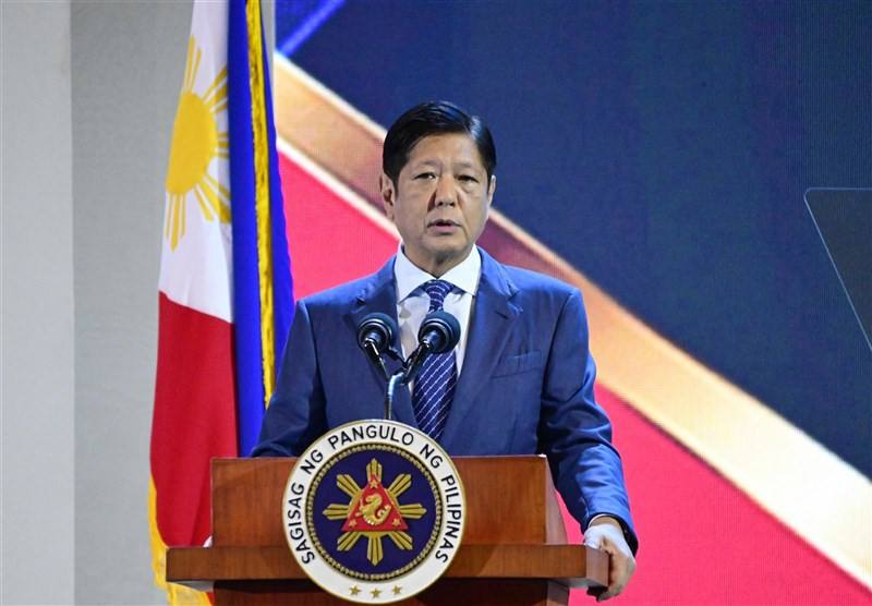 Philippine President Ferdinand Marcos Jr speaks at a business forum in Manila in 2024.