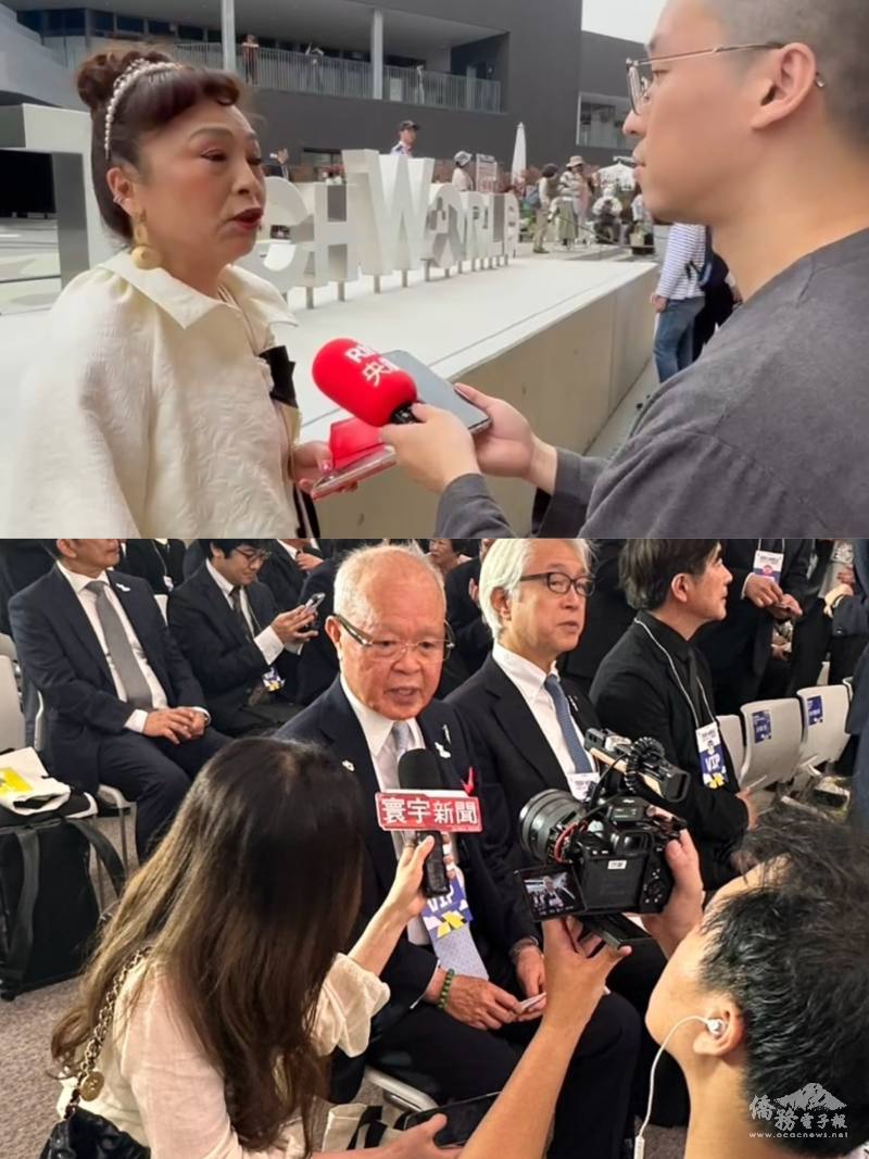 國策顧問謝美香(上)及陳天隆(下)接受媒體採訪