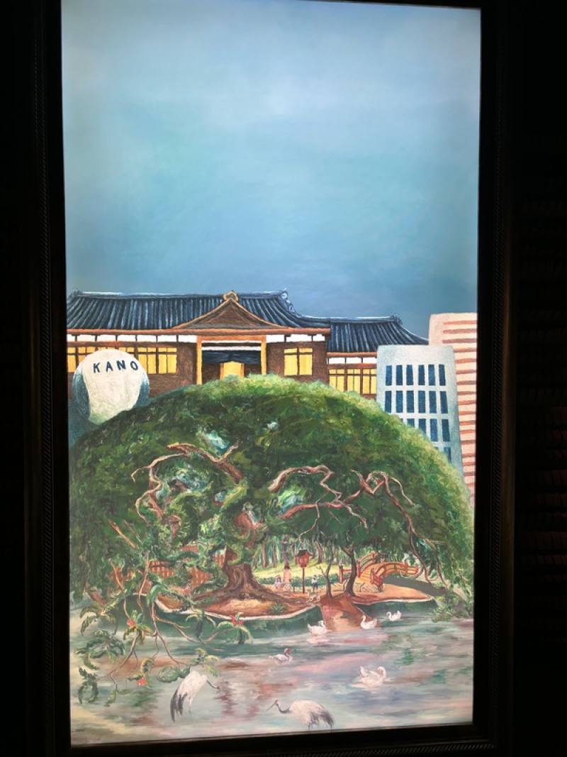 TECH WORLD館AI藝廊展示台灣藝術家陳澄波「嘉義遊園地」等畫作，結合科技創新手法，呈現台灣城市演變