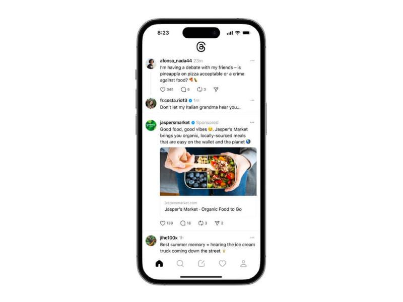 Meta宣布，開始陸續在台灣與全球逐步推出Threads廣告，協助用戶探索更多品牌與商家的內容。（Meta提供）