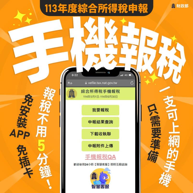 113 年度綜合所得稅申報-手機報稅 (圖片取自財政部臉書)