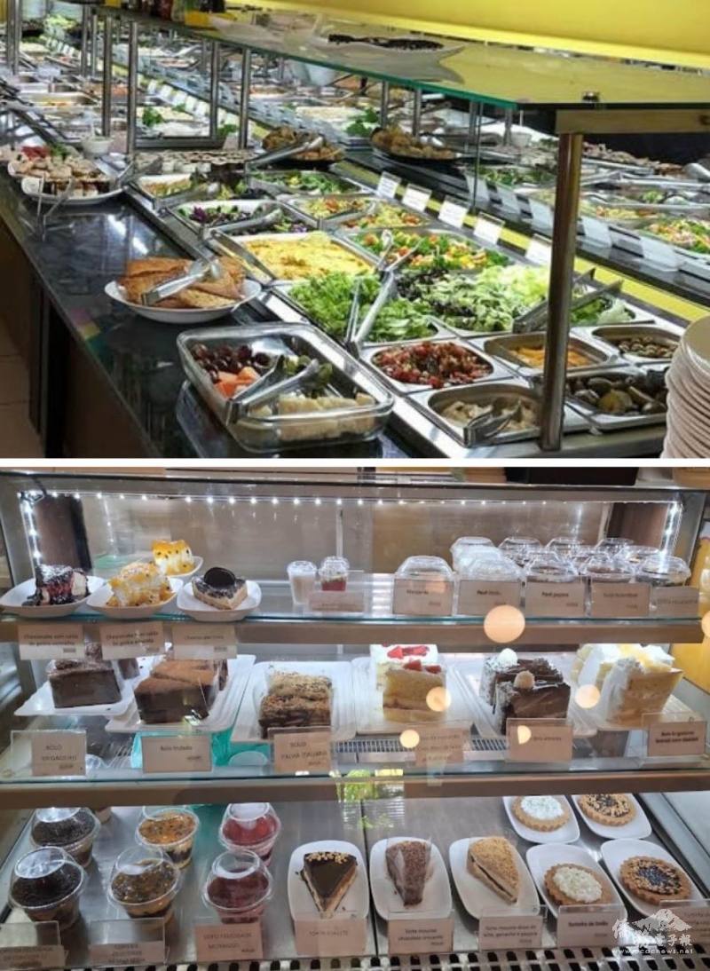 上圖為愛家素食餐廳和臺灣廚師研發的東方素食菜色；下圖為愛家素食餐廳自己研發30多種風味甜點