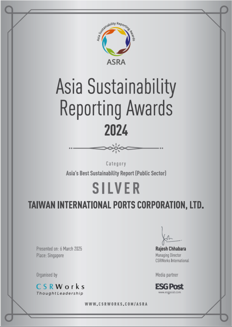 Certificate recognizing TIPC’s receipt of the 10th ASRA Asia’s Best Sustainability Report (Public Se