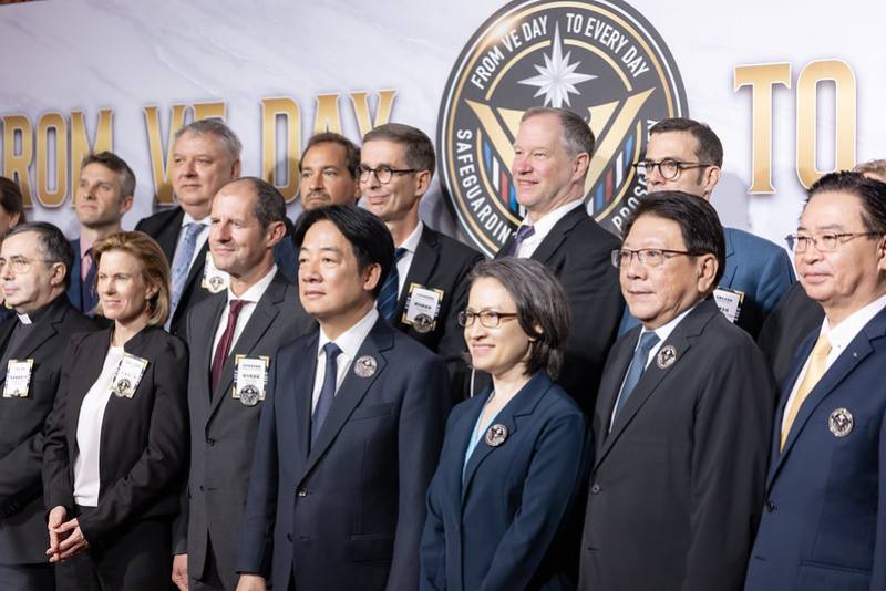 President Lai Ching-te, accompanied by Vice President Bi-khim Hsiao, attends a reception commemorating the 80th anniversary of Victory in Europe Day.