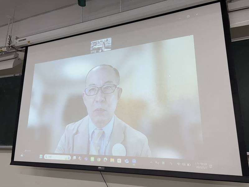 Kiyoshi Ogawa delivered his remarks in English during a teleconference organized by New Taipei-based Tamkang University. CNA photo May 7, 2025