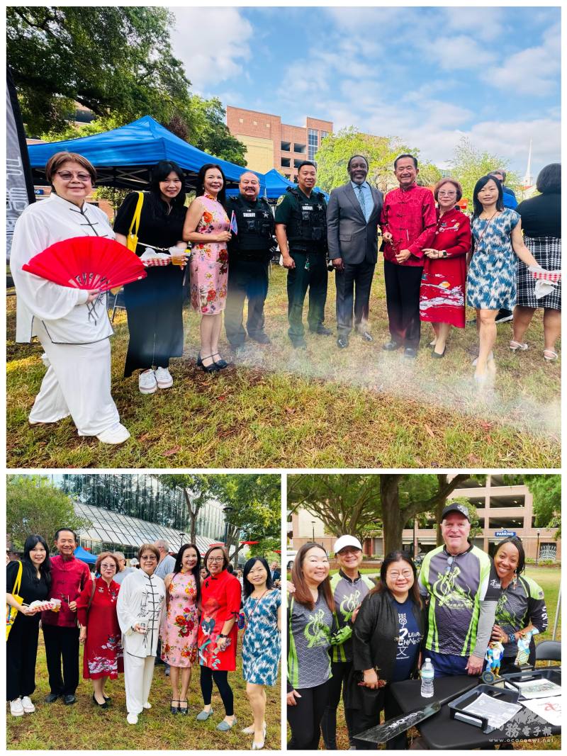 橘郡郡長戴明斯（上圖右4）、郡長特助Shally Wong（左下圖右2）肯定臺灣僑社在中佛州的貢獻