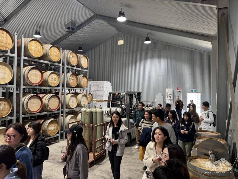 Ubertas Wines酒莊內部導覽，近距離觀察葡萄酒熟成的酒桶陳列與釀酒設施