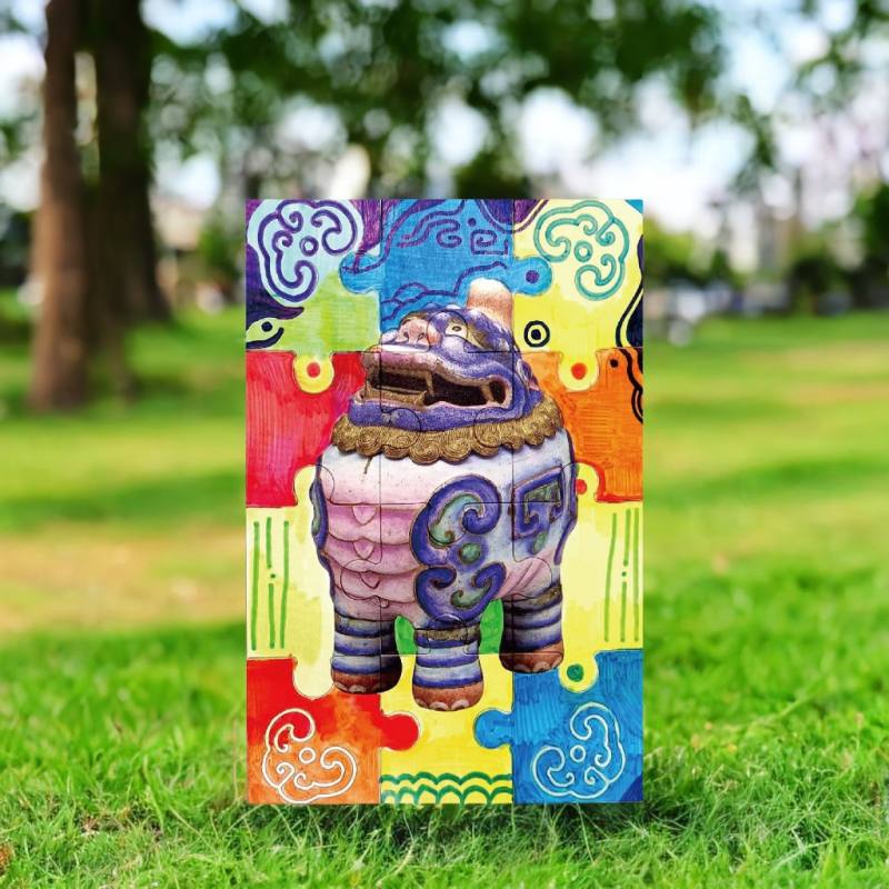 故宮北院「獨角獸出沒？！」手作活動，將可愛逗趣的神獸文化「甪(ㄌㄨˋ)端」設計成彩繪拼圖磁鐵