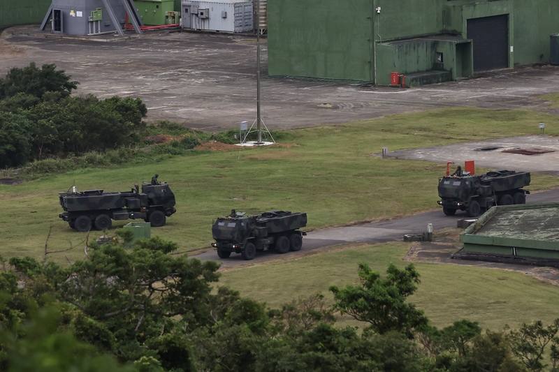 Launch vehicles prepare to deploy HIMARS rounds at a base in Pingtung County on Monday. CNA photo May 12, 2025